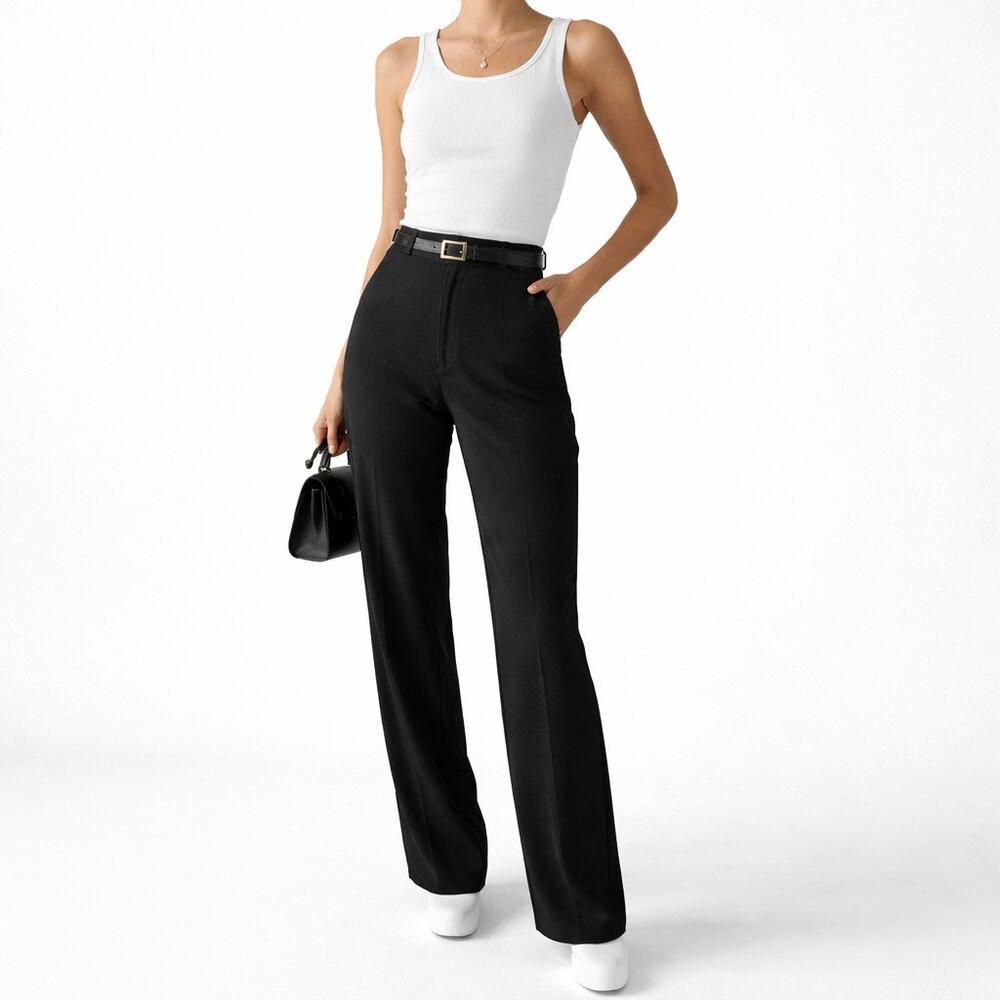 PrettyLittleThing Black Trousers 6 NWT Tailored Pants High Rise Straight Leg